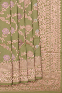 Image of Banarasi Silk Brocade Sage Green Saree