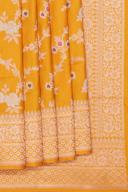 Image of Banarasi Silk Brocade Yellow Saree