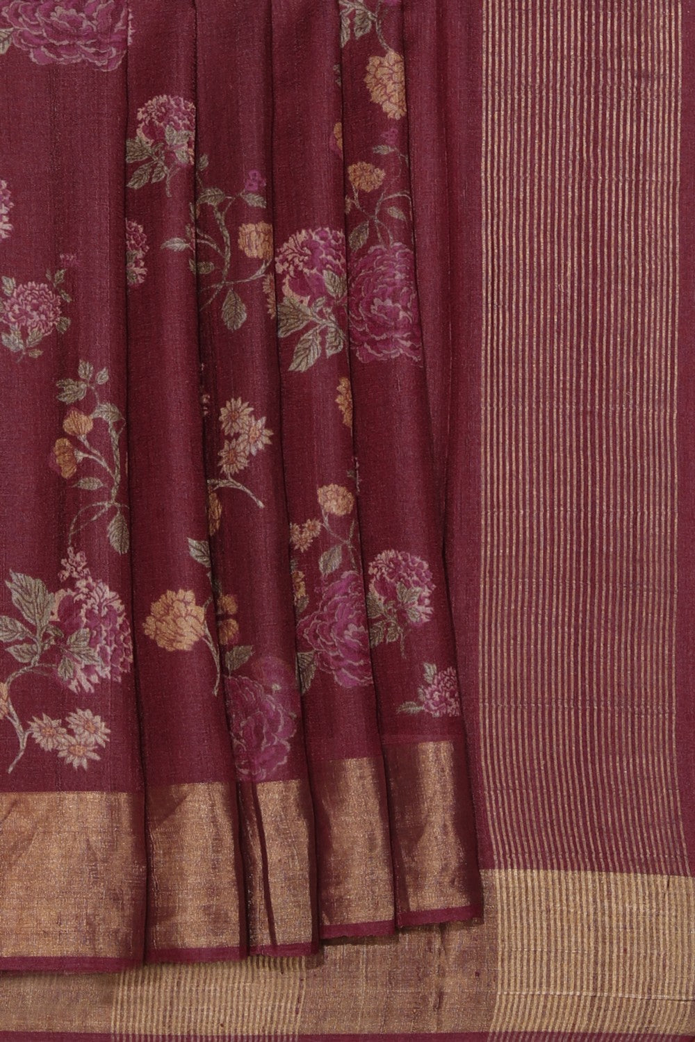 Bhagalpur Tussar Plum Pink Saree