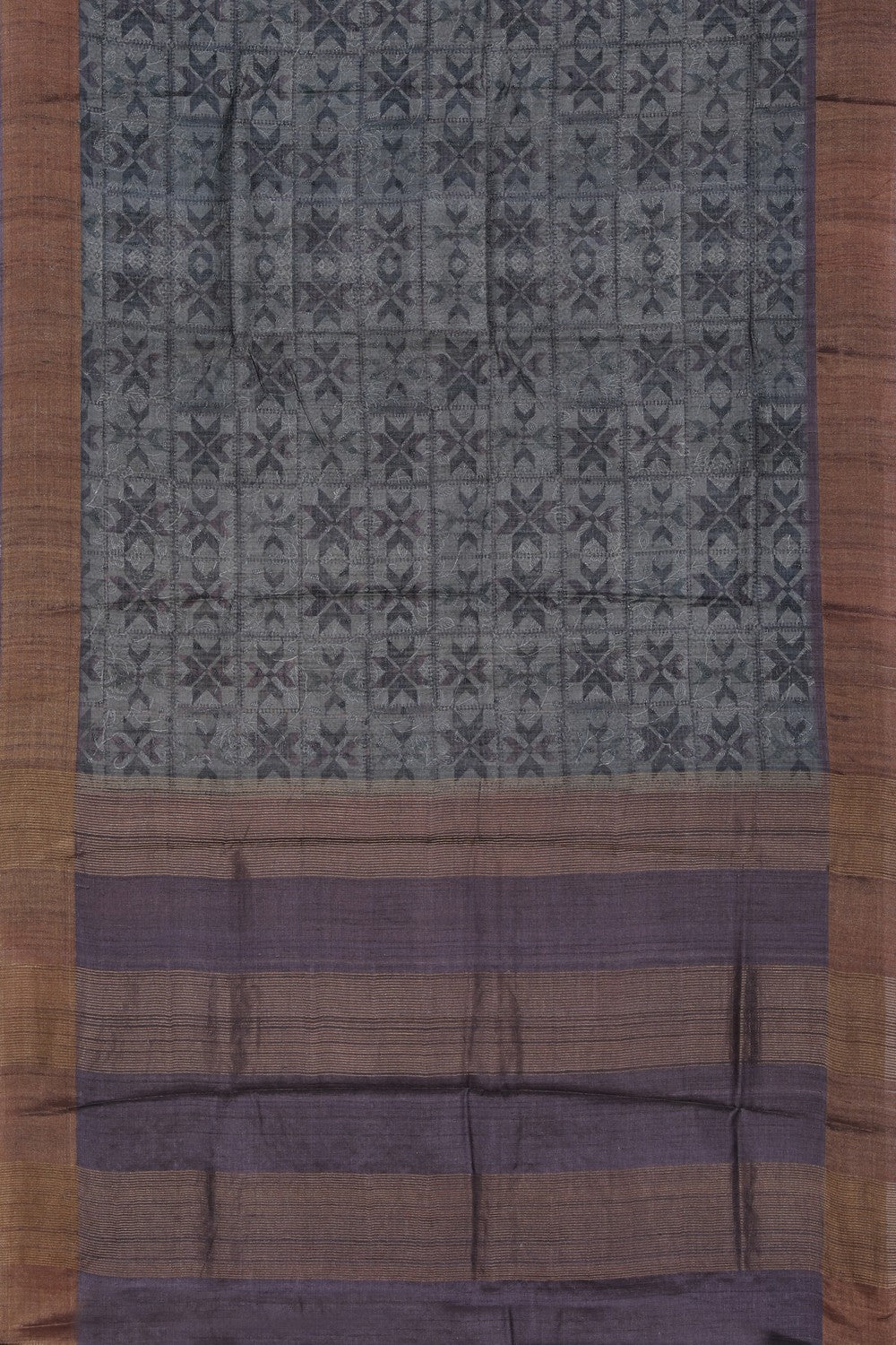 Bhagalpur Tussar Silk Grey Saree