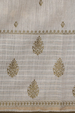 Image of Tussar Embroidery Off-White Saree