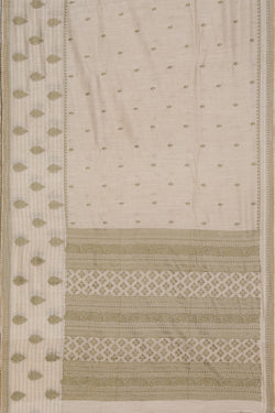 Image of Tussar Embroidery Off-White Saree