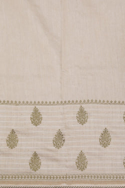 Image of Tussar Embroidery Off-White Saree