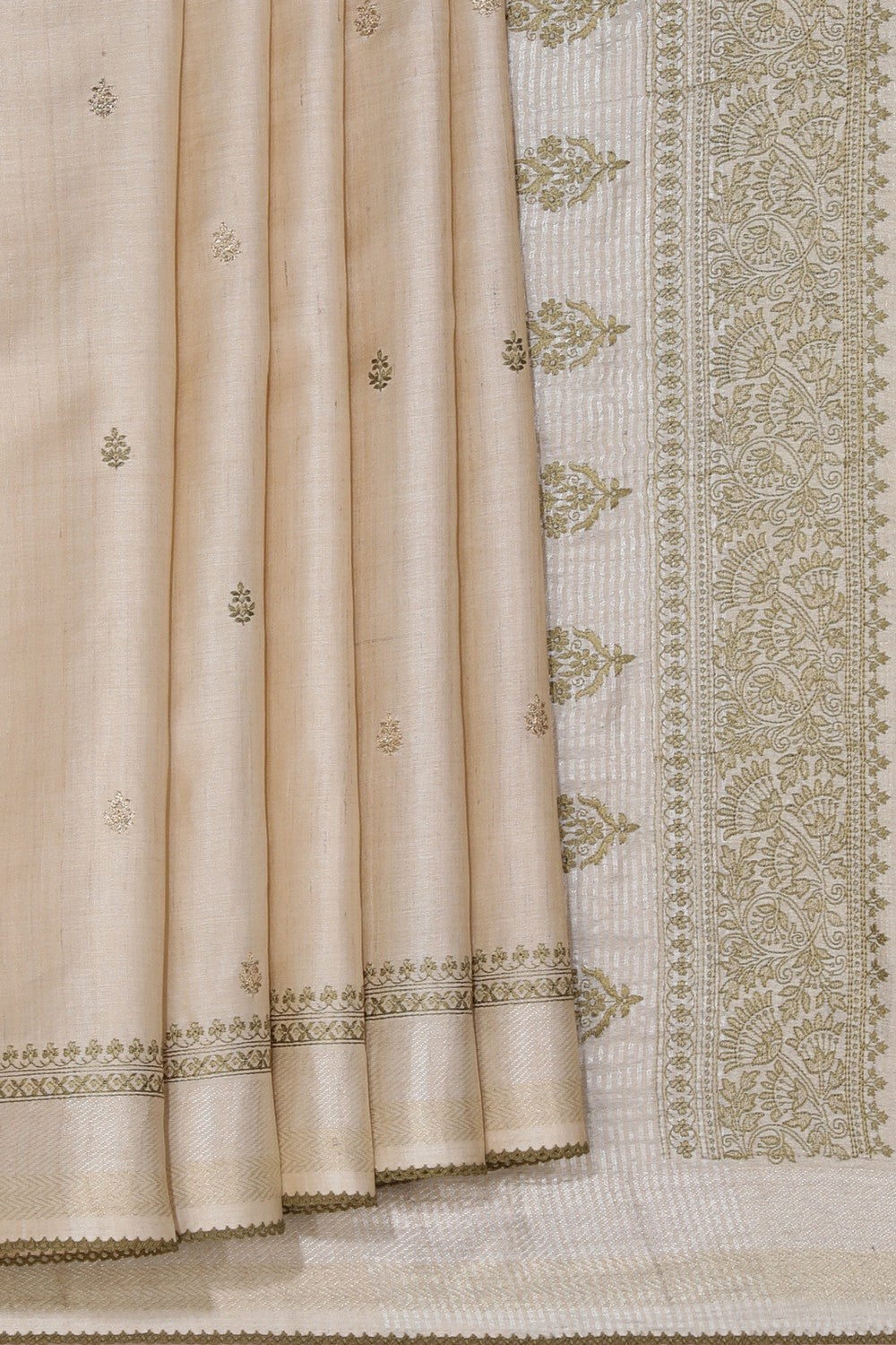 Tussar Embroidery Off-White Saree