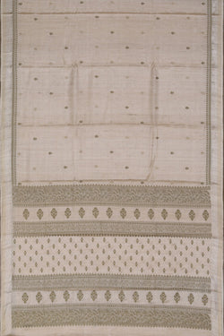 Image of Tussar Embroidery Off-White Saree