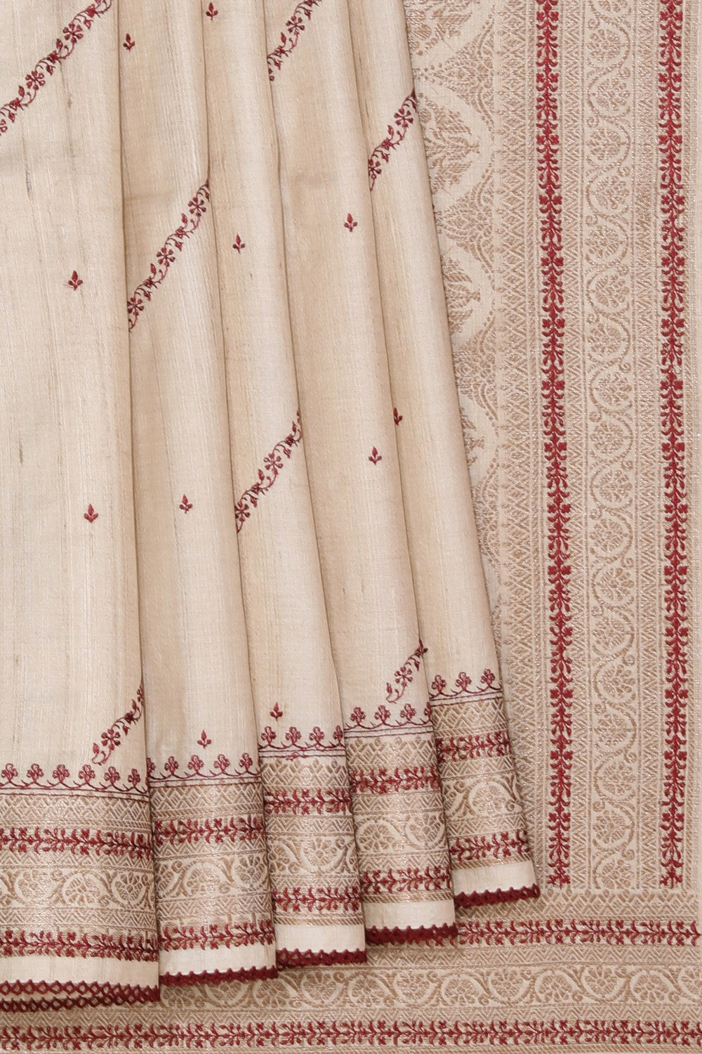 Tussar Embroidery Off-White Saree