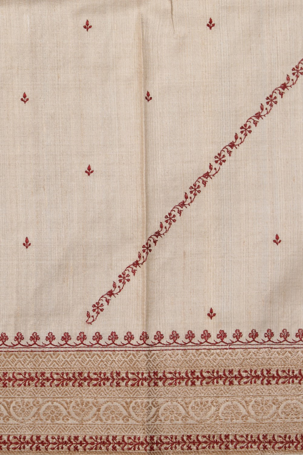 Tussar Embroidery Off-White Saree