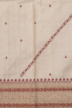 Image of Tussar Embroidery Off-White Saree