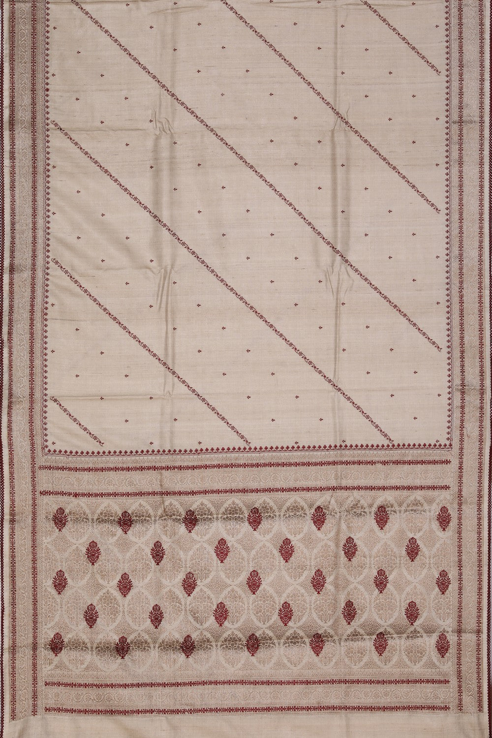 Tussar Embroidery Off-White Saree