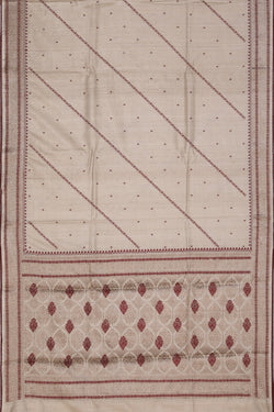 Image of Tussar Embroidery Off-White Saree