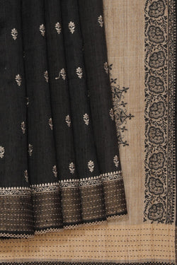 Image of Tussar Embroidery Black Saree