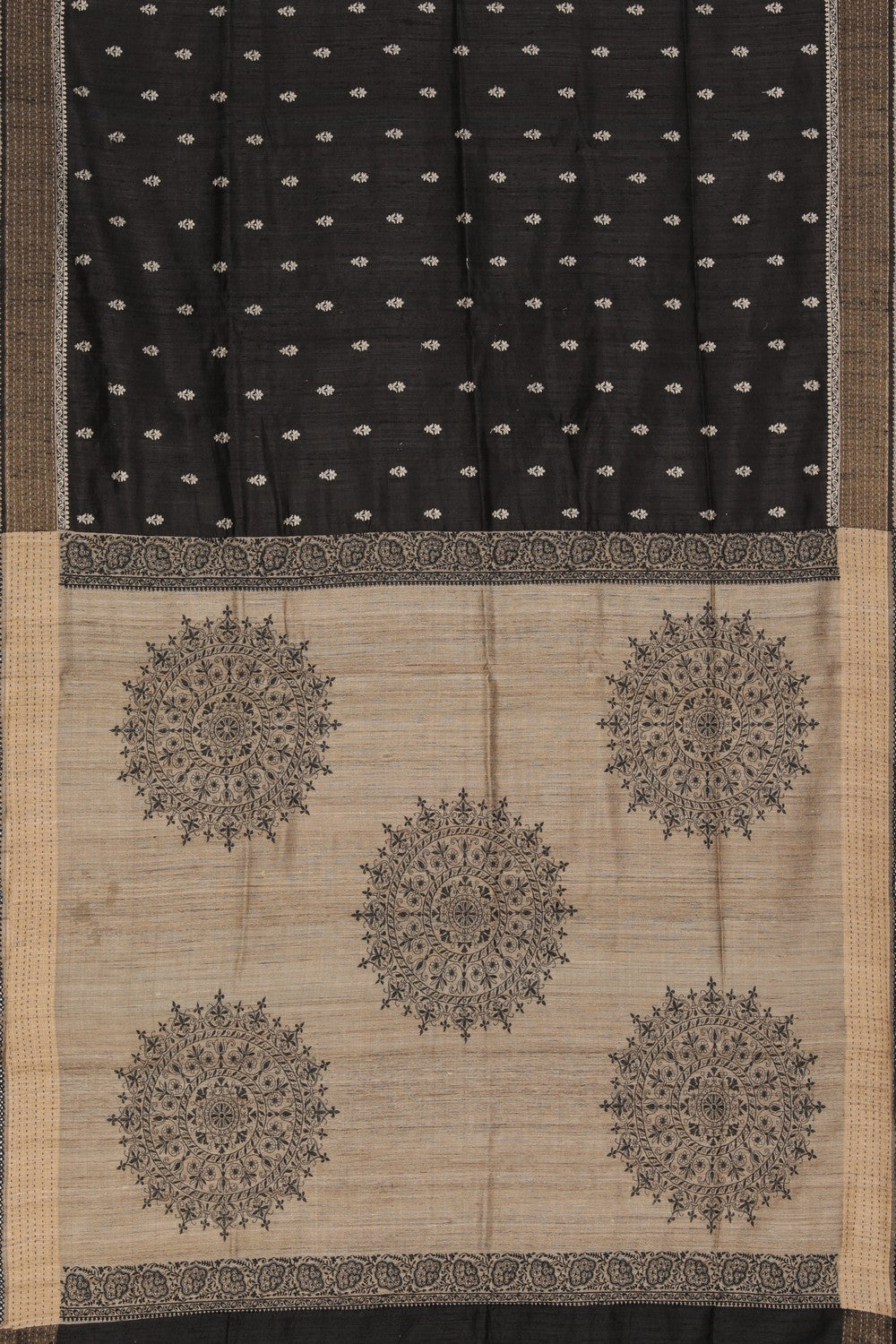 Tussar Embroidery Black Saree