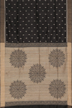 Image of Tussar Embroidery Black Saree