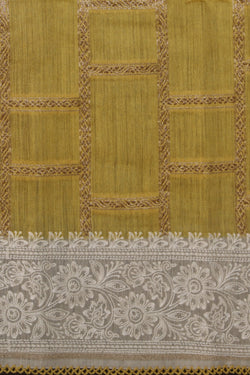 Image of Tussar Embroidery Yellow Saree