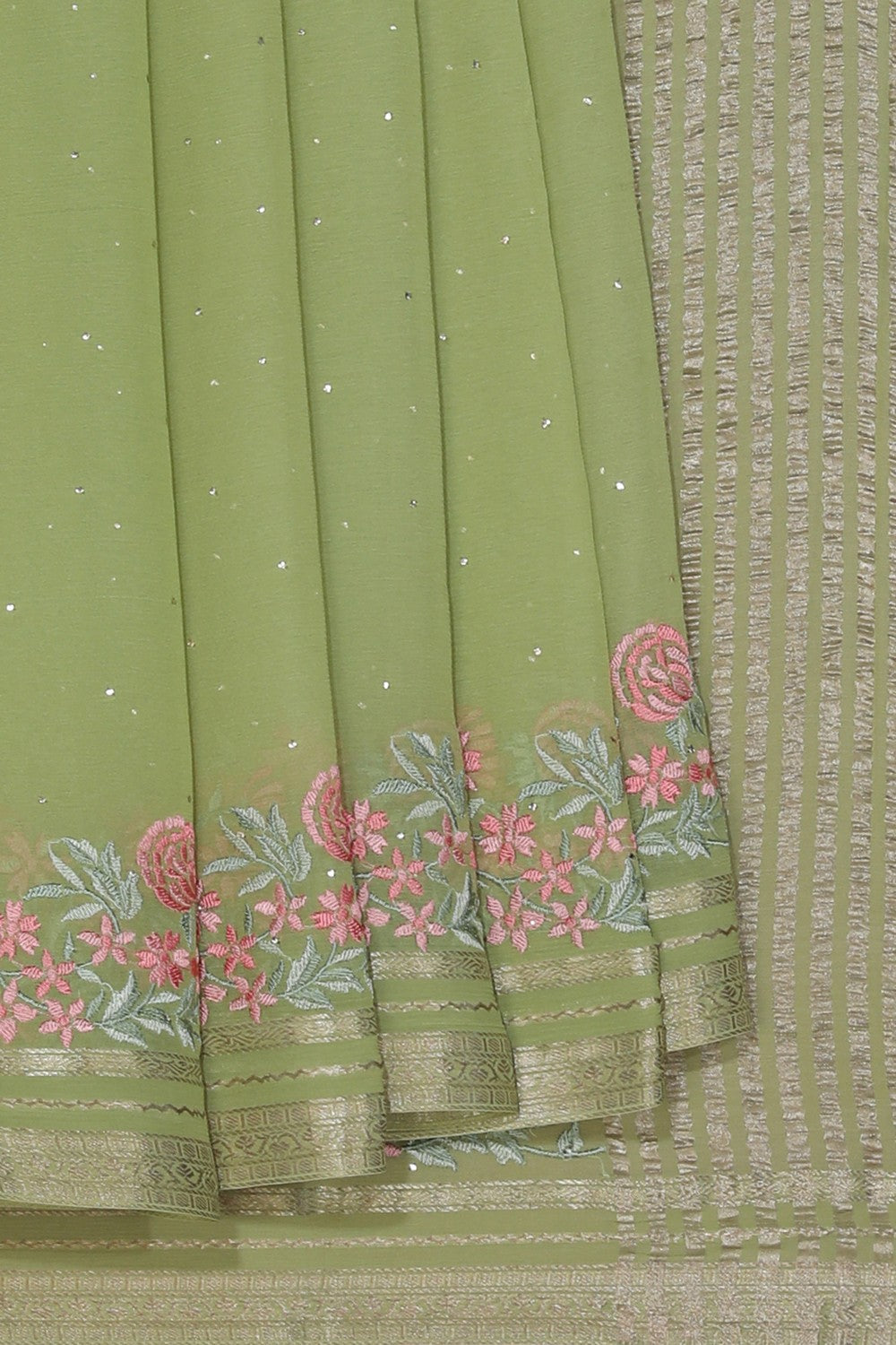 Chiffon Embroidery Green Saree