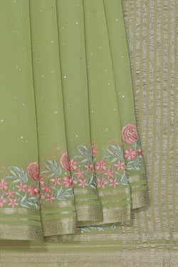 Image of Chiffon Embroidery Green Saree