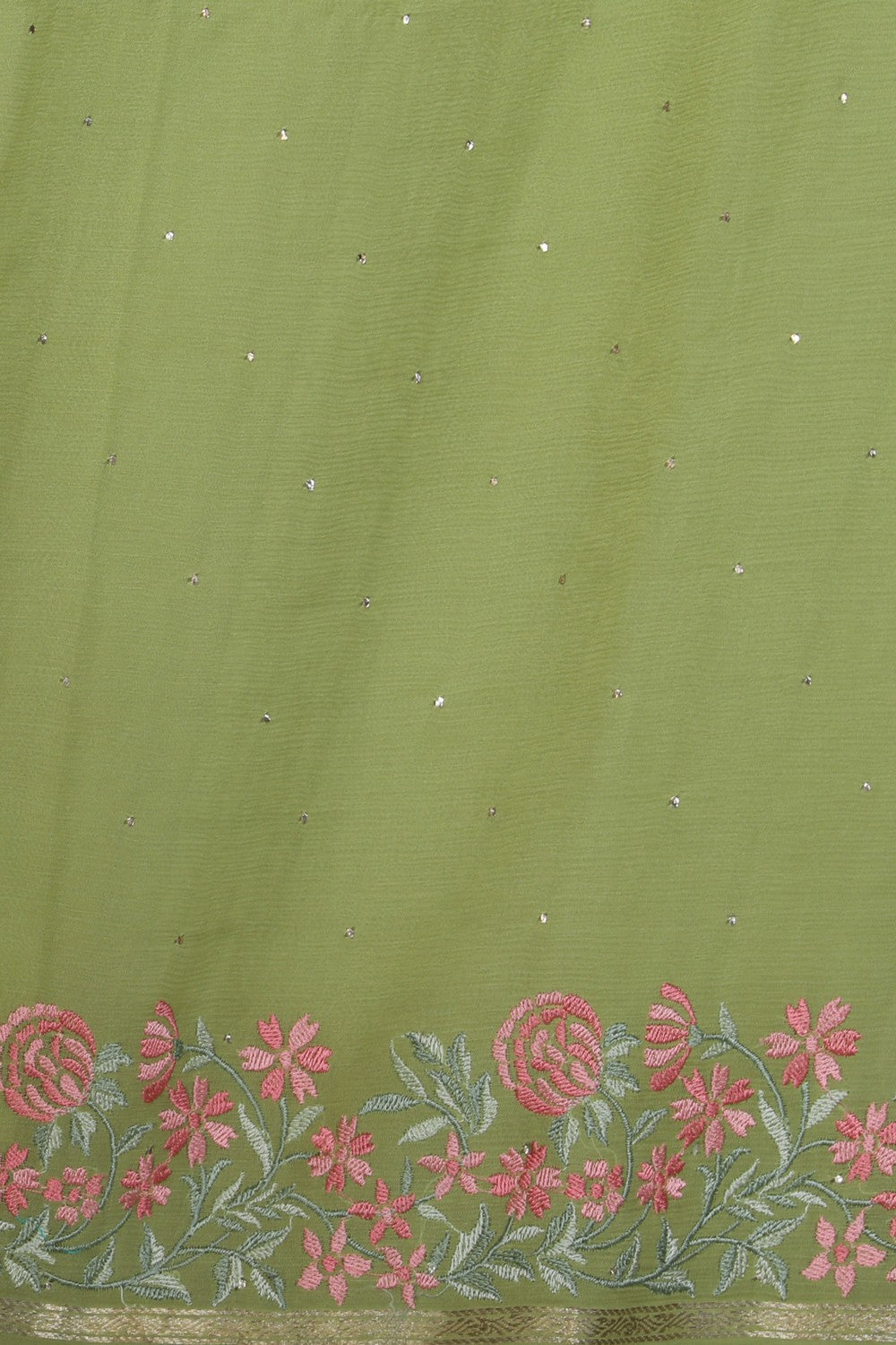 Chiffon Embroidery Green Saree