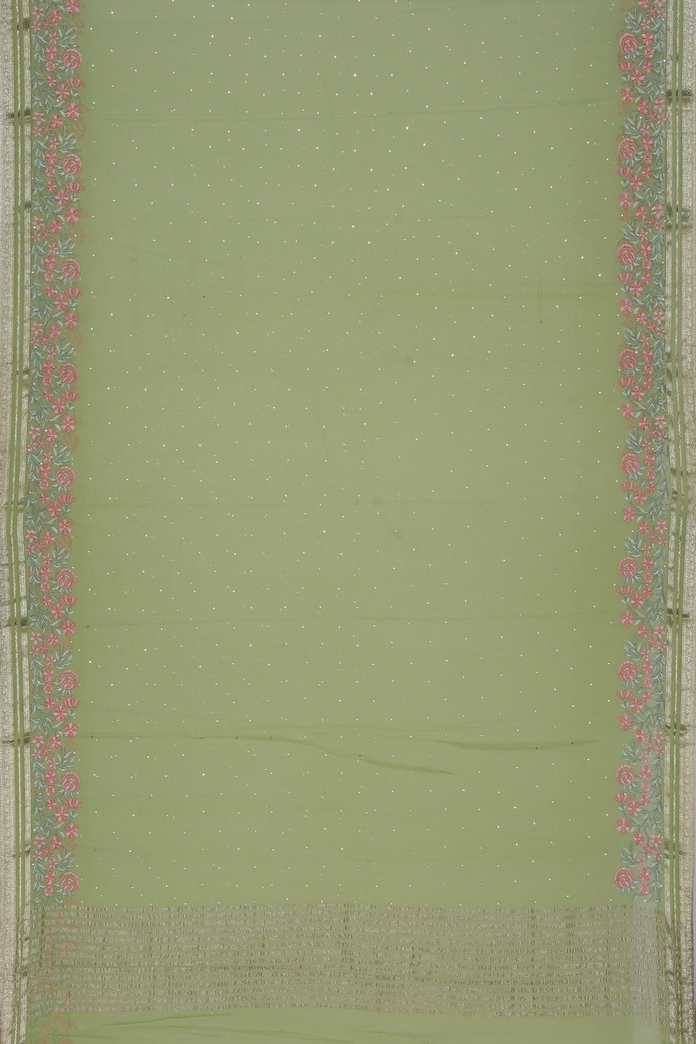 Chiffon Embroidery Green Saree