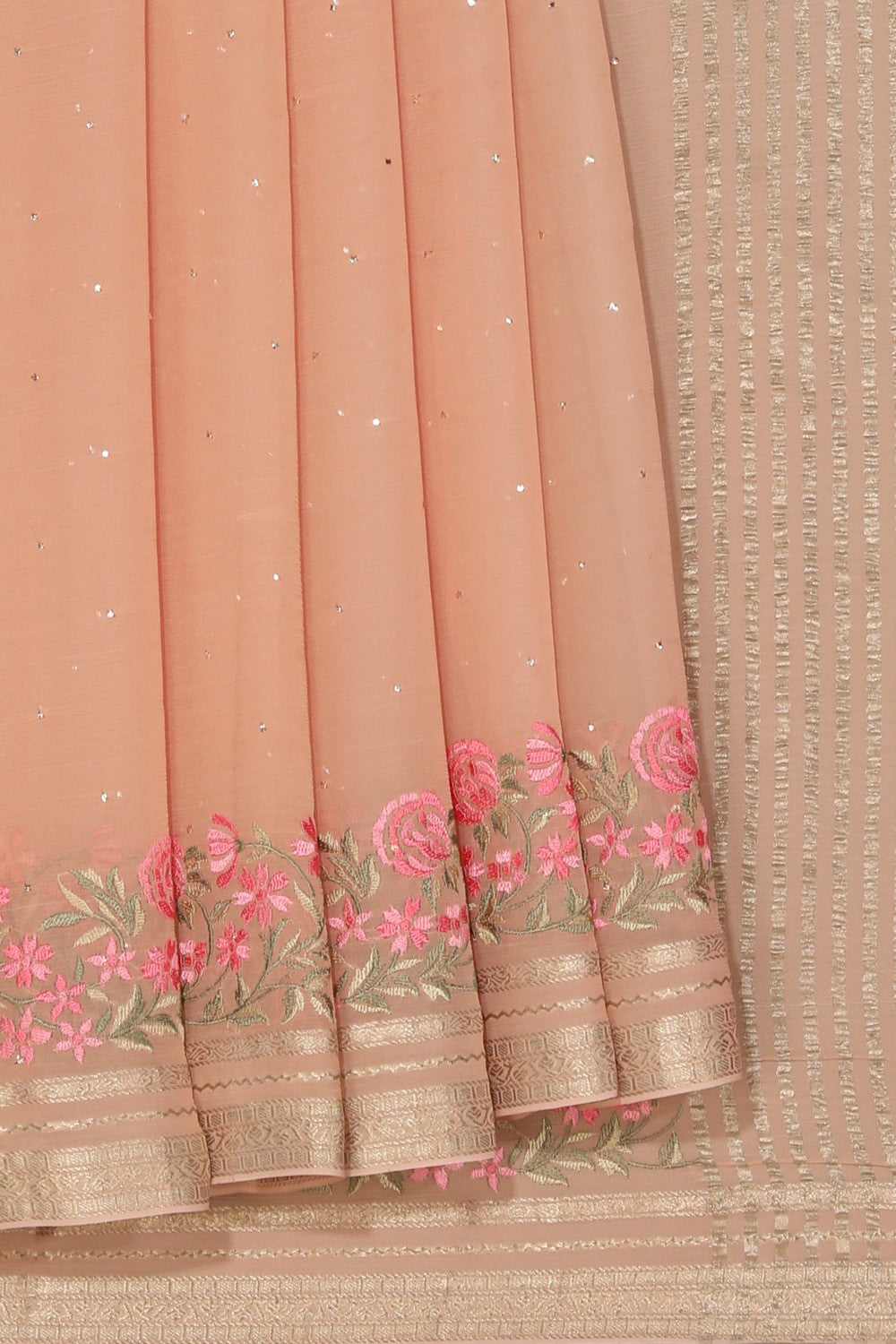 Chiffon Embroidery Brown Saree