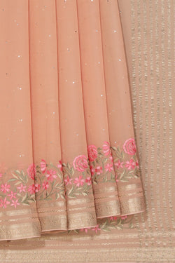 Image of Chiffon Embroidery Brown Saree