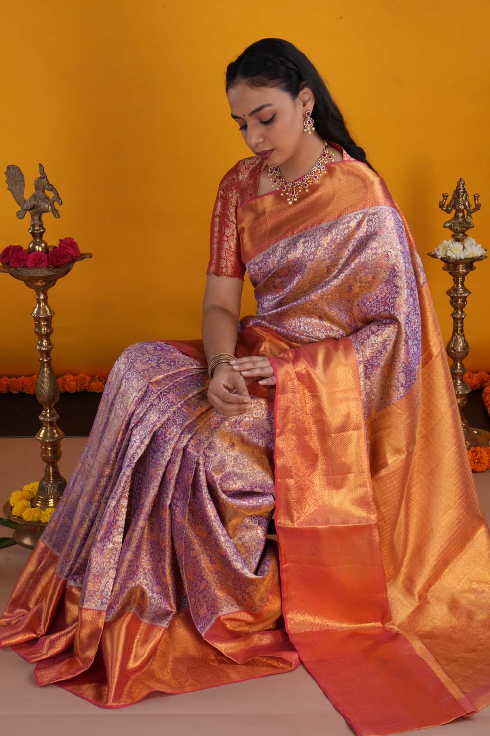 Kanchipattu Tissue Brocade Purple Saree