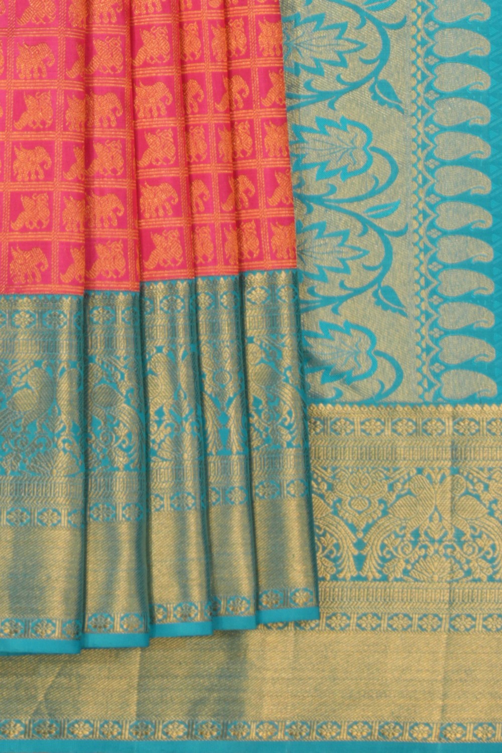 Image of Kanchipattu Brocade Kattam Pink Saree