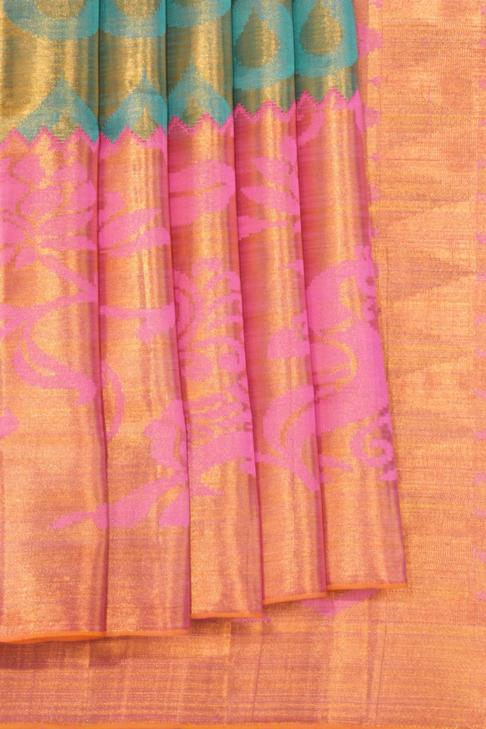 Image of Kanchipattu Tissue Brocade Aqua Blue Saree