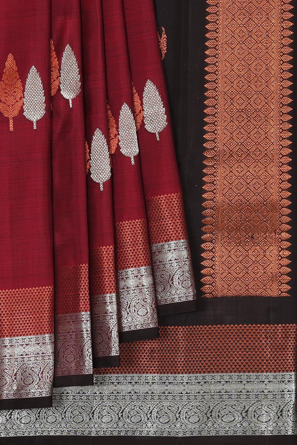 Image of Kanchipattu Dark Red Brocade Saree