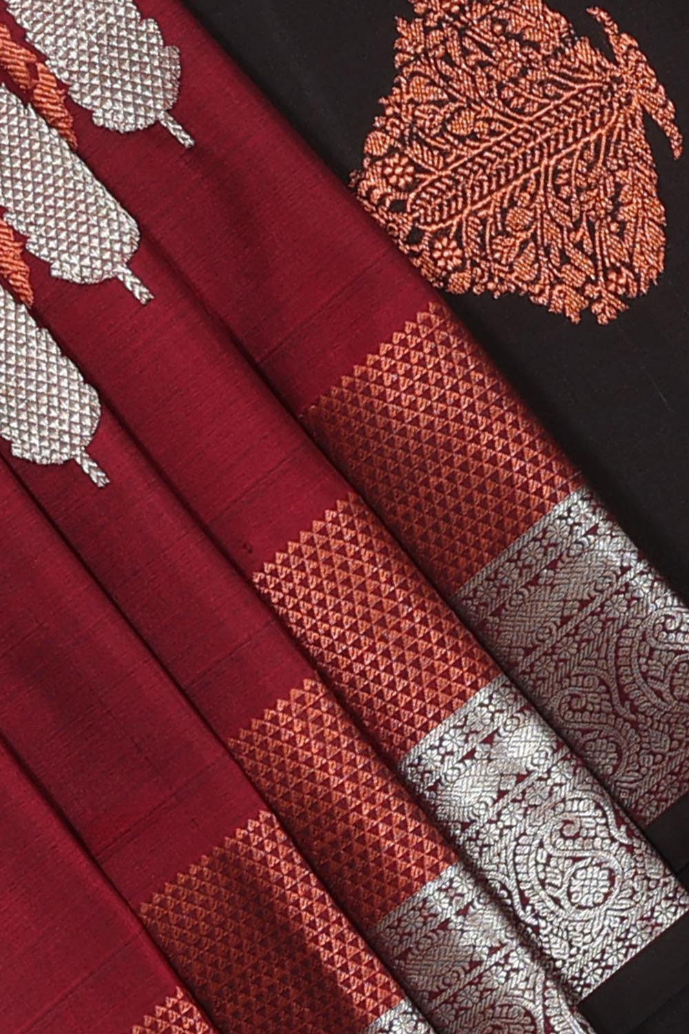 Image of Kanchipattu Dark Red Brocade Saree