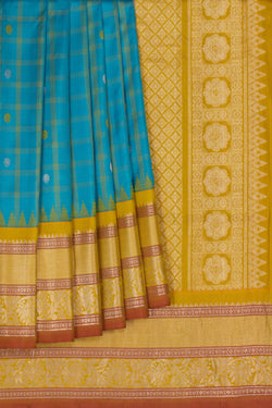 Image of Gadwal Silk Kattam Blue Saree