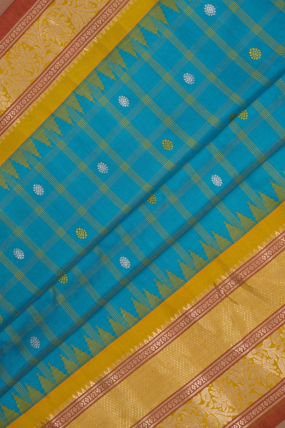 Gadwal Silk Kattam Blue Saree