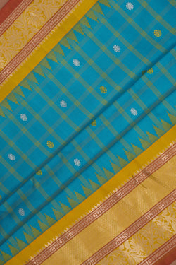 Image of Gadwal Silk Kattam Blue Saree