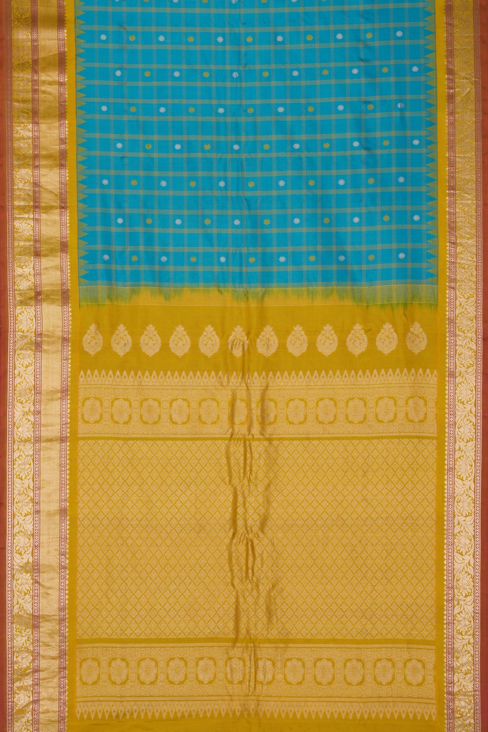 Gadwal Silk Kattam Blue Saree