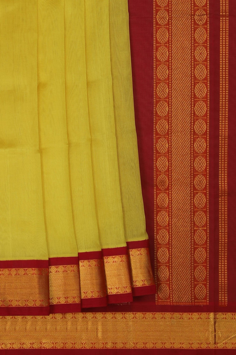 Image of Kuppadam Cotton Silk Yellow Saree