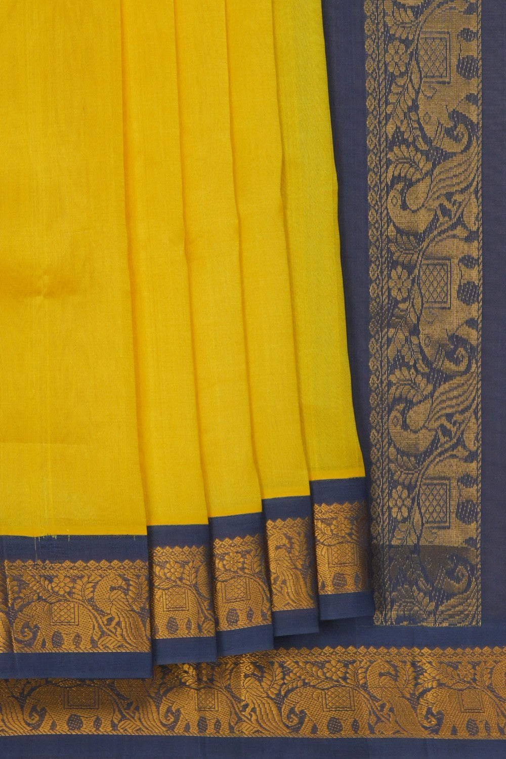 Image of Kuppadam Cotton Silk Yellow Saree