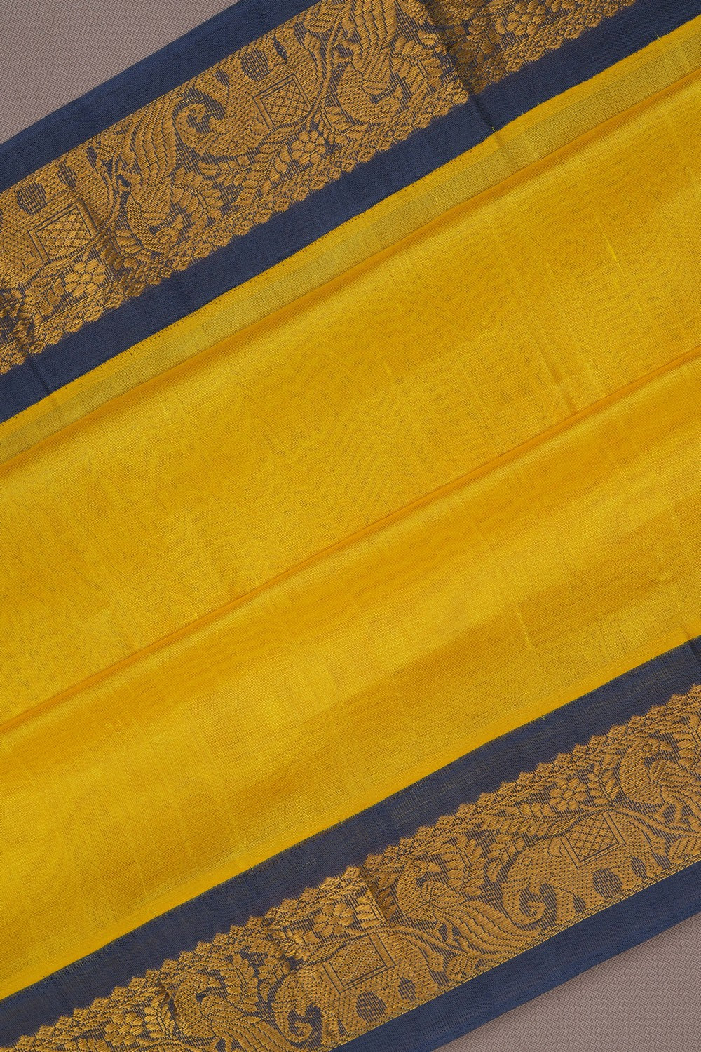 Image of Kuppadam Cotton Silk Yellow Saree
