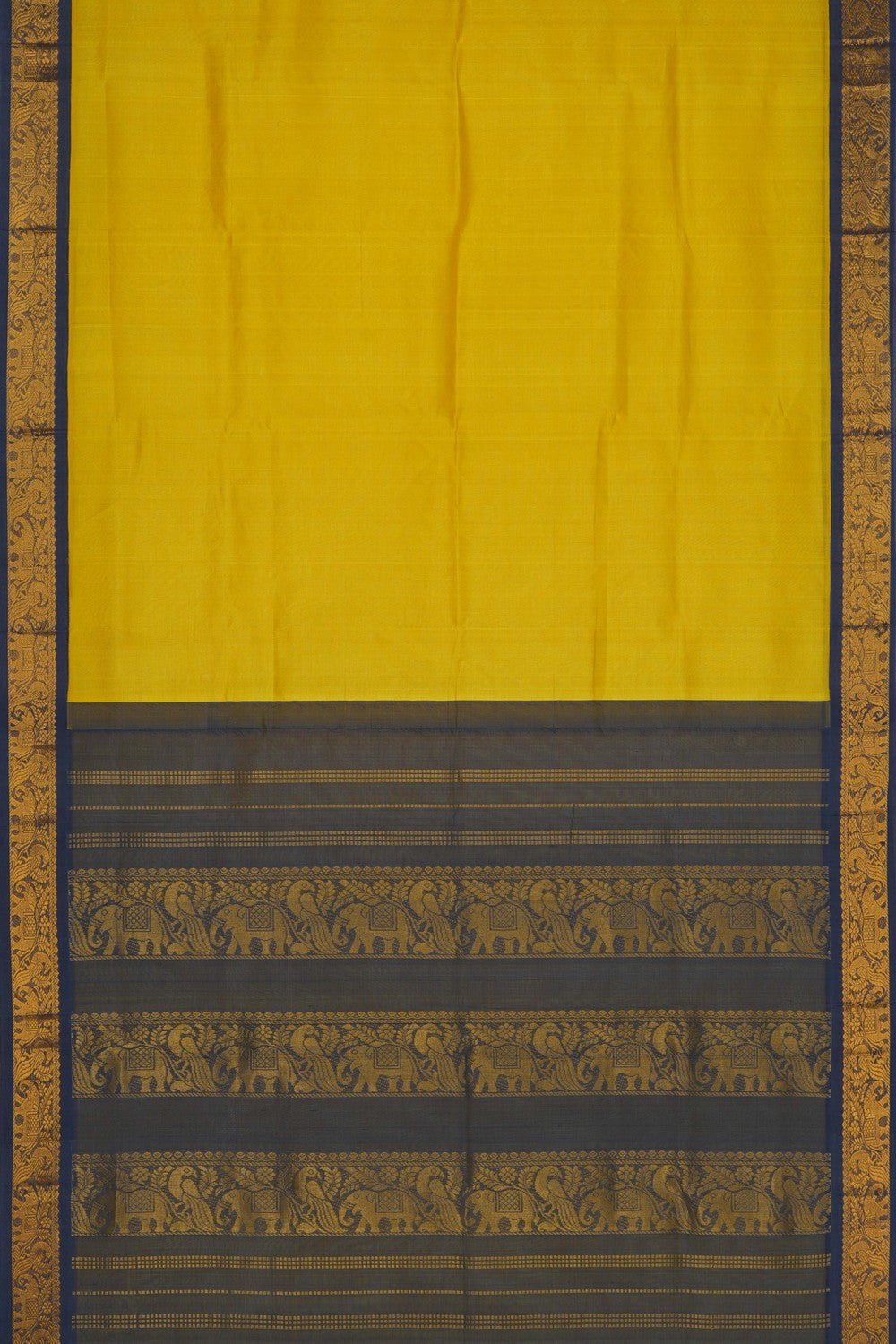 Image of Kuppadam Cotton Silk Yellow Saree