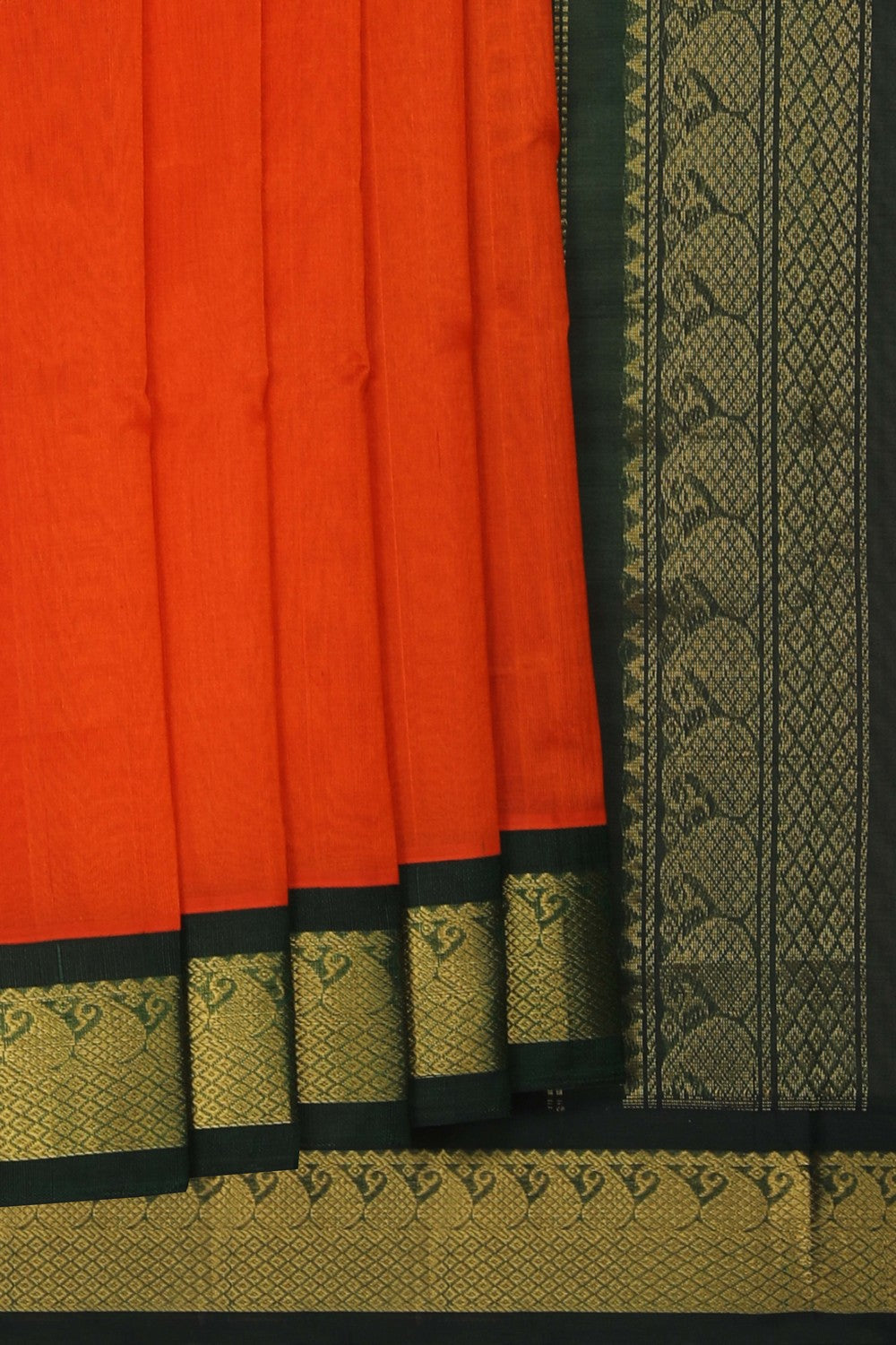 Image of Kuppadam Cotton Silk Orange Saree