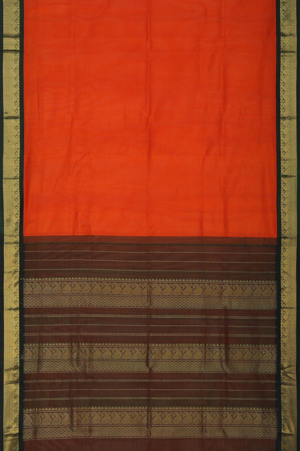 Image of Kuppadam Cotton Silk Orange Saree