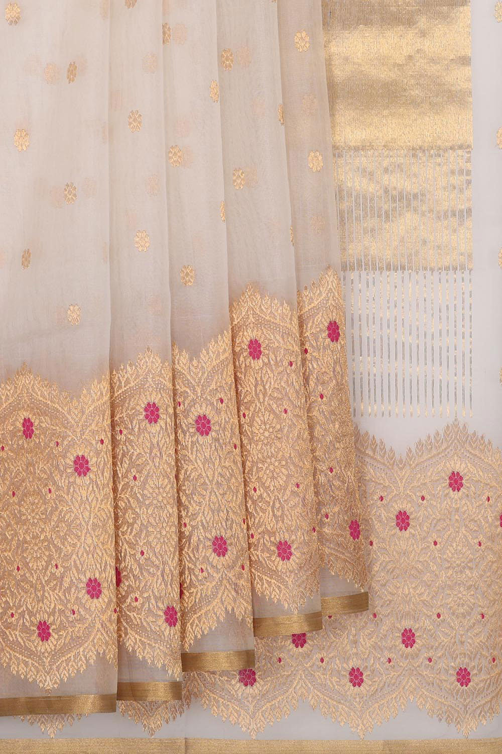 Collection of Chanderi Cream Colour Saree in a gallery layout