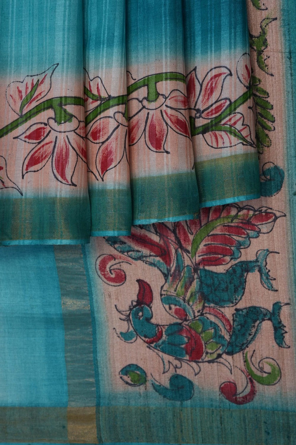 Image of Blue Desi Tussar Silk Saree