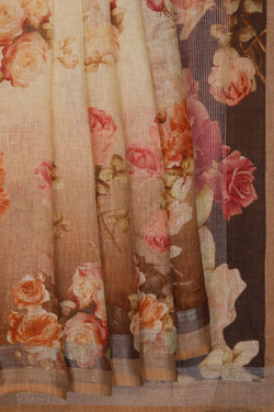 Image of Linen Floral Printed Saree