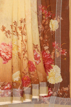 Image of Linen Floral Printed Saree
