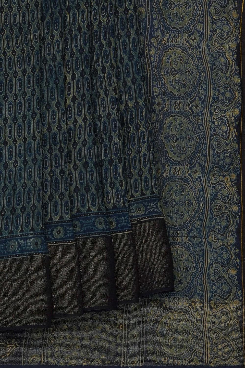 Image of Smoky Blue Ajrakh Printed Saree