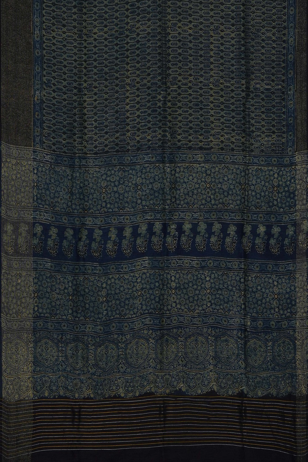 Image of Smoky Blue Ajrakh Printed Saree