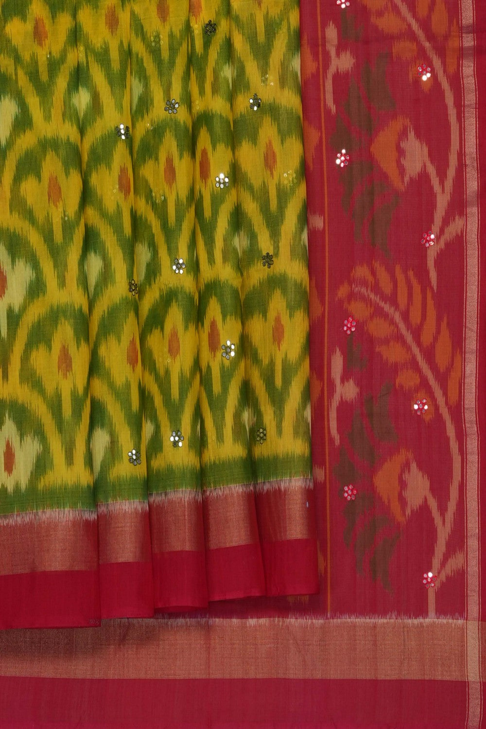 Image of South Silk-Cotton Ikat Fusion Saree