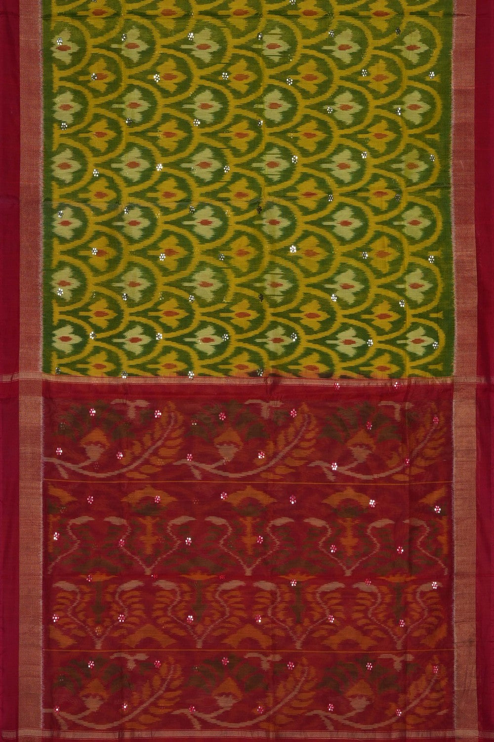 Image of South Silk-Cotton Ikat Fusion Saree