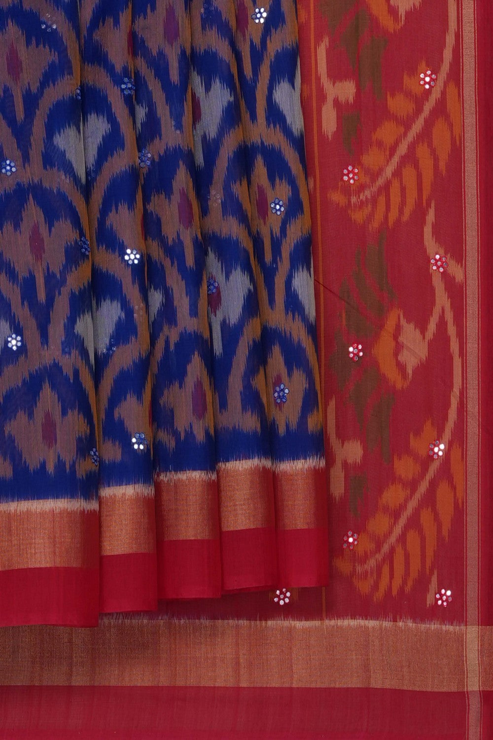 Image of South Silk-Cotton Ikat Fusion Saree