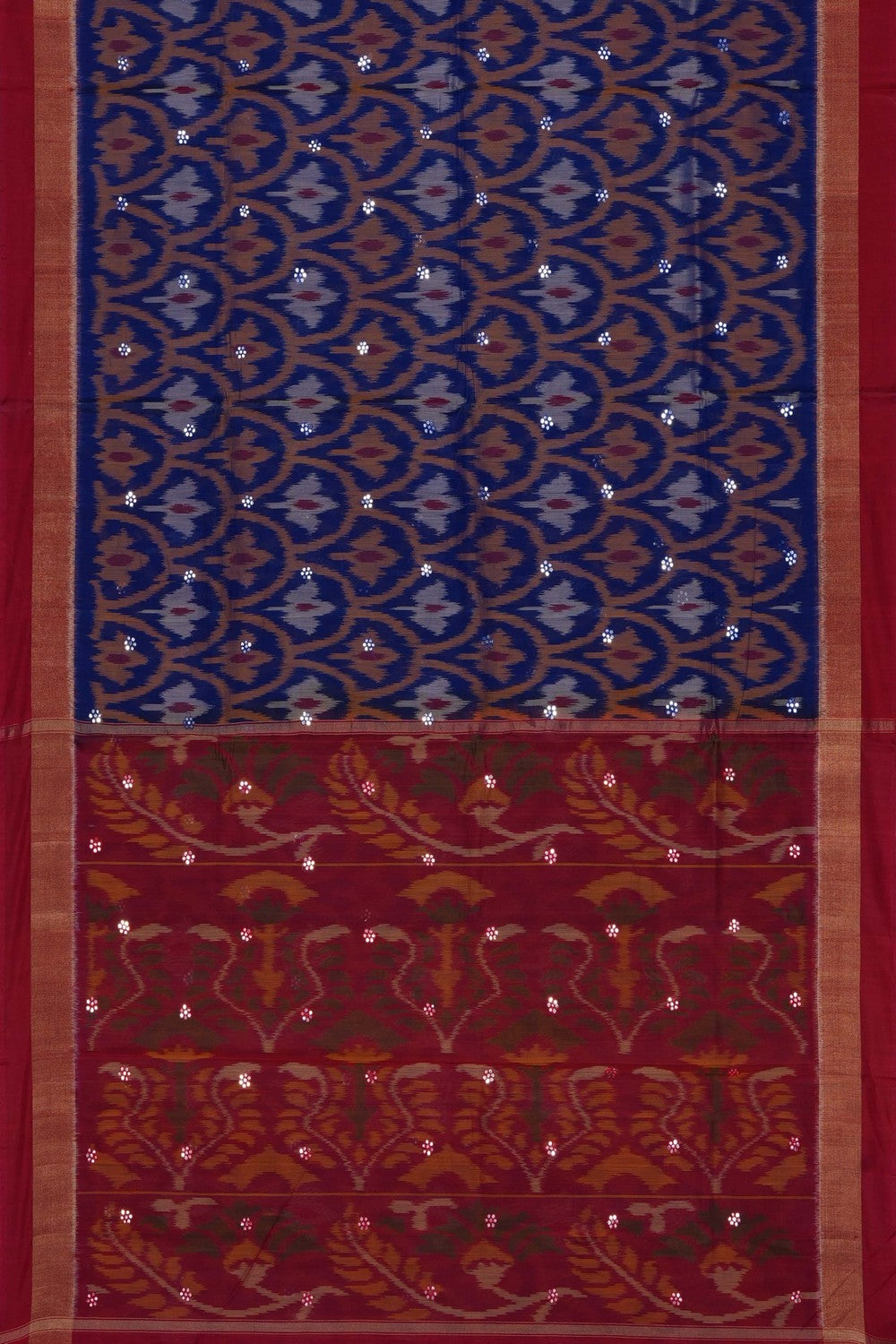 Image of South Silk-Cotton Ikat Fusion Saree