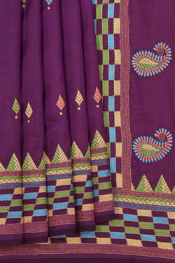 Image of Kantha Stitch Violet Saree